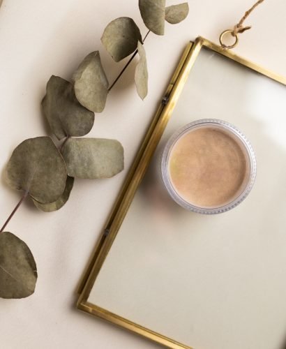 Top view eye shadow and facial powder. Aesthetics of makeup artist, make-up for yourself and beauty salon.